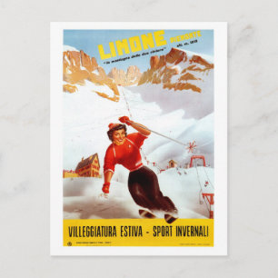 Vintage ski Limone Piemonte Italienska reseaffisch Vykort