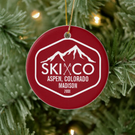 Vintage Ski Mountain Logotyp Aspen Colorado Anpass Julgransprydnad Keramik
