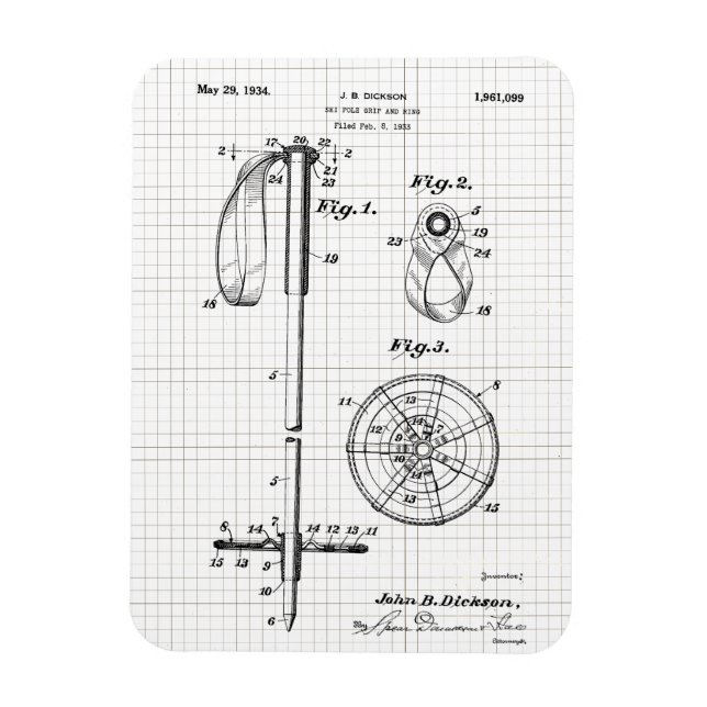 Vintage Ski Pole Patent Magnet (Vertikal)