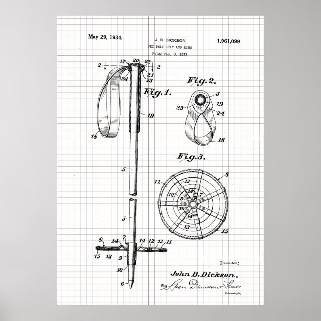 Vintage Ski Pole Patent Poster (Framsidan)