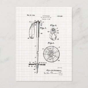 Vintage Ski Pole Patent Vykort