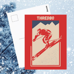 Vintage Ski Poster australisk resort Thredbo Vykort