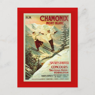 Vintage Ski Poster, Chamonix, Mt Blanc Vykort