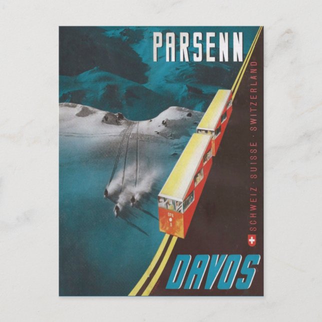 Vintage Ski Poster, Davos Vykort (Framsida)