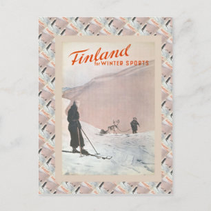 Vintage Ski Poster, Finland för vintersport Vykort