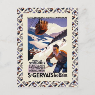 Vintage Ski Poster, Frankrike, St Gervais les Bain Vykort