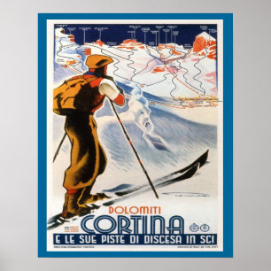 Vintage Ski Poster, Italien, Dolomites Cortina Poster