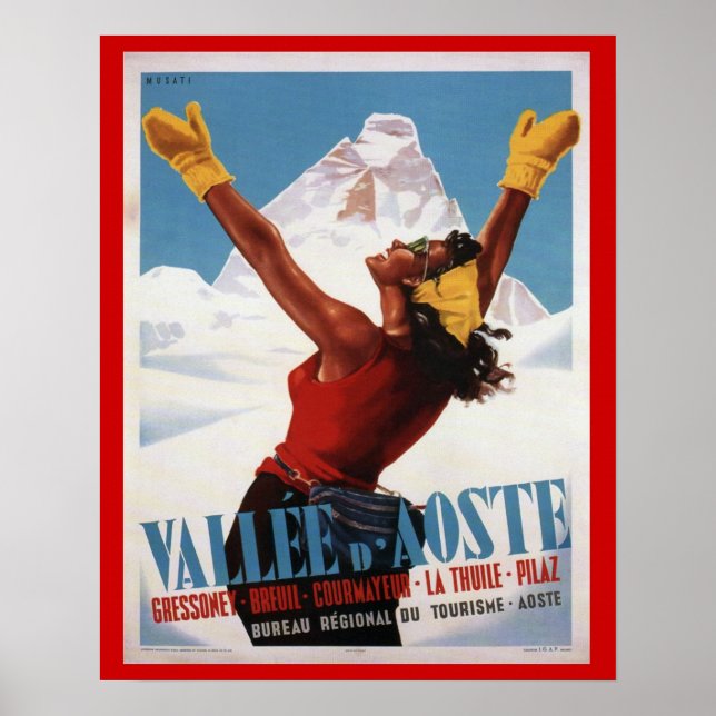 Vintage Ski Poster, Italien, Val d'Aosta Poster (Framsidan)