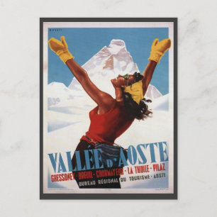 Vintage Ski Poster, Italien, Val d'Aosta Vykort