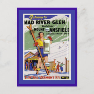 Vintage Ski Poster, Mad River Glen Vykort