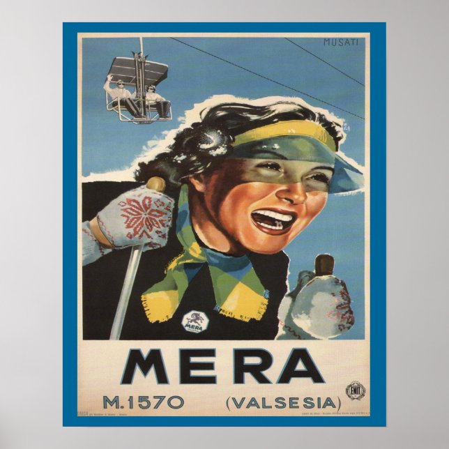 Vintage Ski poster, Mera, Valsesia Poster (Framsidan)