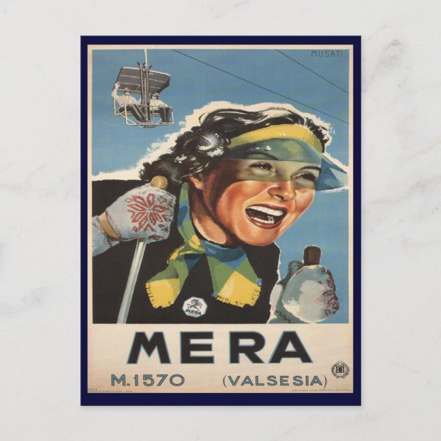 Vintage Ski Poster,   Mera Vykort (Framsida)