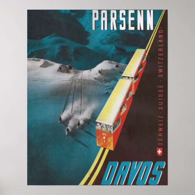 Vintage Ski poster, Parsenn, Davos Poster (Framsidan)