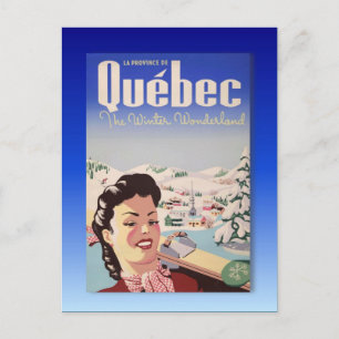 Vintage Ski Poster, Quebec Vykort