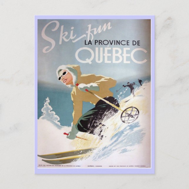 Vintage Ski Poster, Quebec Vykort (Framsida)