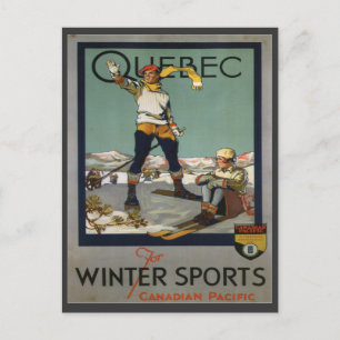 Vintage Ski Poster, Quebec Vykort