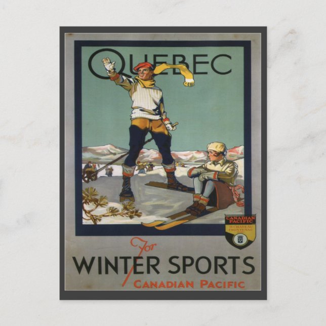 Vintage Ski Poster, Quebec Vykort (Framsida)
