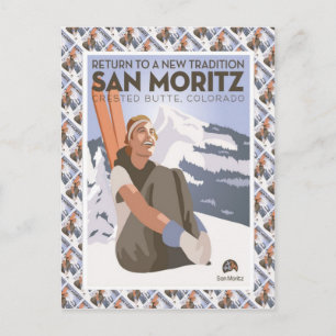 Vintage Ski Poster, San Moritz Crested Butte, Vykort