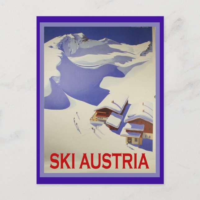 Vintage Ski Poster, Ski Österrike Vykort (Framsida)
