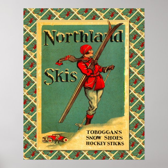 Vintage Ski poster, Ski-utrustning Neuchatel Poster (Framsidan)