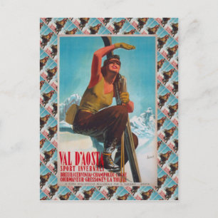 Vintage Ski Poster, Val d'Aosta, Italien Vykort