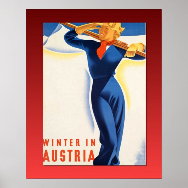 Vintage Ski poster, vinter i Österrike Poster (Framsidan)
