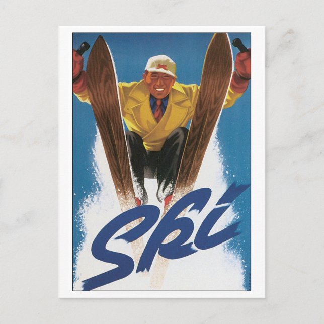 Vintage Ski Poster Vykort (Framsida)