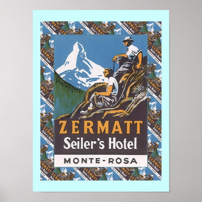 Vintage Ski Poster, Zermatt, Seilers hotell Poster (Framsidan)