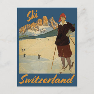 Vintage Ski Schweiz schweiziska Alpernor Travel Vykort