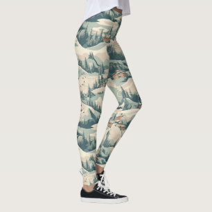 Vintage Ski Slope Cabins in Skogen Blue Leggings