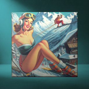 Vintage Ski-stift uppåt Kakelplatta
