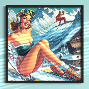 Vintage Ski-stift uppåt Poster