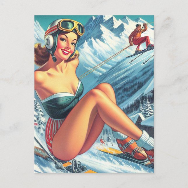Vintage Ski-stift uppåt Vykort (Framsida)