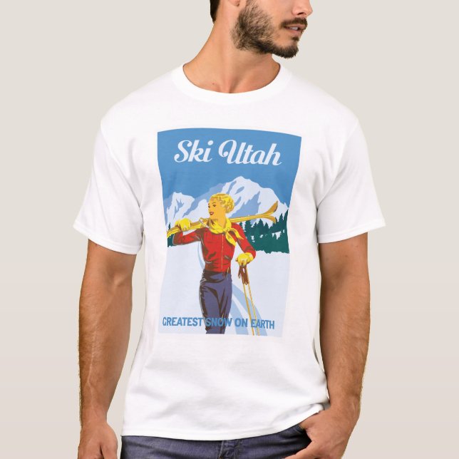 Vintage Ski Utah Poster T Shirt (Framsida)