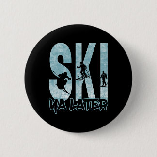 Vintage Ski Ya Senare Rolig Skidåkare Vintersporte Knapp