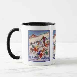 Vintage skidar affischen, Arlberg, St Anton Mugg