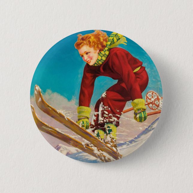 Vintage skidar affischen, dam skidar jumper knapp (Framsida)