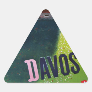 Vintage skidar affischen, Davos, Schweitz Triangelformat Klistermärke