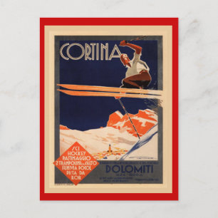 Vintage skidar affischen, italien, vykort