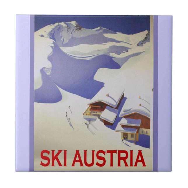 Vintage skidar affischen, skidar Österrike Kakelplatta (Framsidan)