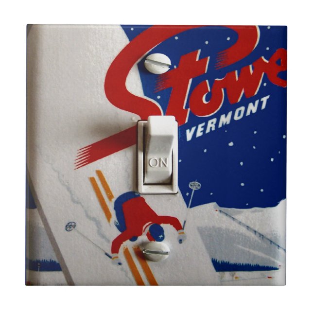 Vintage skidar affischen,    Stowe, Vermont Kakelplatta (Framsidan)