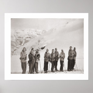 Vintage skidar iamge, damer skidar på poster