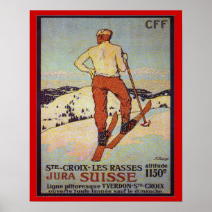 Vintage skidar lesrasses för St Croix, Jura Suiss Poster
