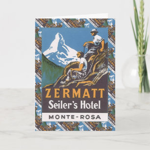 Vintage skidar, Schweitz, Zermatt, Seilors hotell Kort