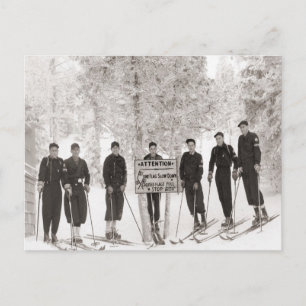 Vintage skidbild, gruppbild vykort