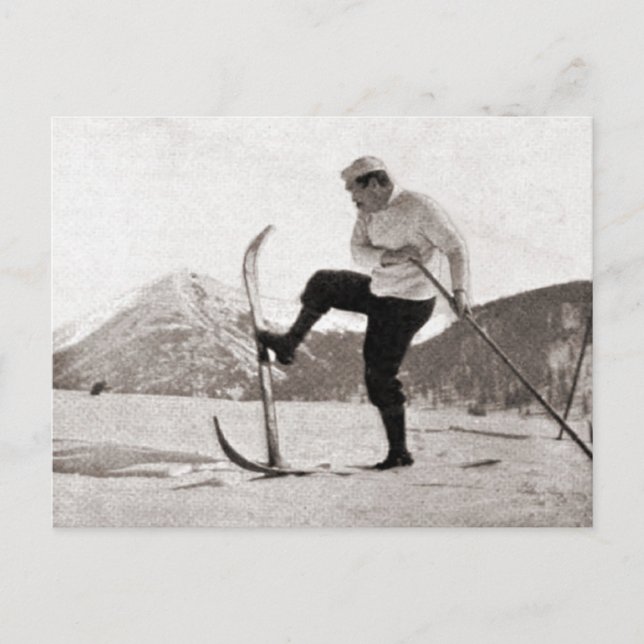 Vintage skidbild, träskal, enkelpole vykort (Framsida)