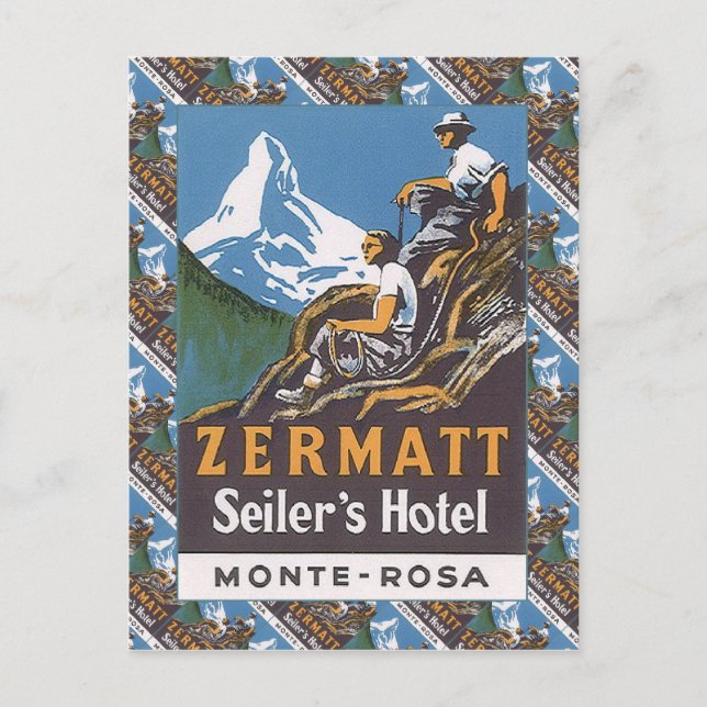 Vintage skidposter, Schweiz, Zermatt, Vykort (Framsida)
