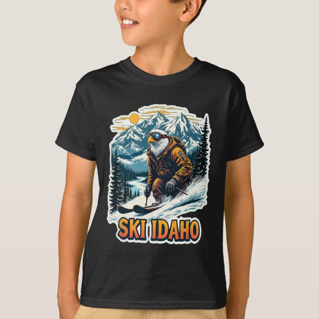 Vintage Skiing Eagle Design  T Shirt (Framsida)