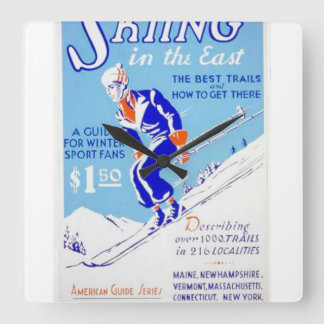 Vintage Skiing i Öster WPA-Poster Fyrkantig Klocka