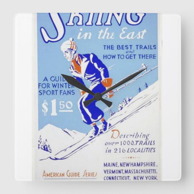Vintage Skiing i Öster WPA-Poster Fyrkantig Klocka (Framsida)